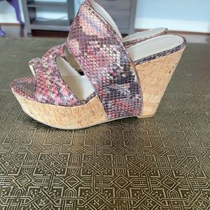 Snake skin strappy wedges with mix of colors